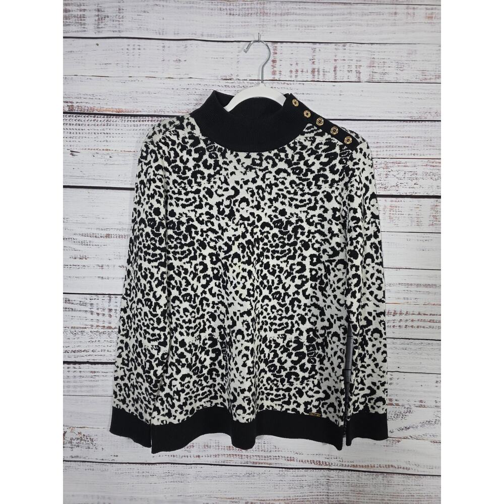 Calvin Klein Women's Leopard Print Sweater Medium Blk White size Medium